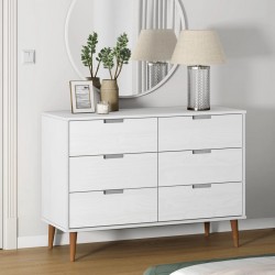 Sonata H Шкаф с чекмеджета MOLDE, бял, 113x40x80 см, борово дърво масив - Скринове
