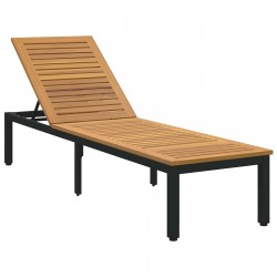 Sonata H Шезлонг Черно 200 x 55 x 35 см Масивна акациева дървесина - Шезлонги