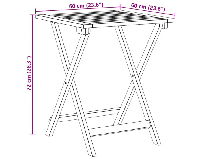 Sonata H Сгъваема градинска маса Естествен 60 x 60 x 72 cm