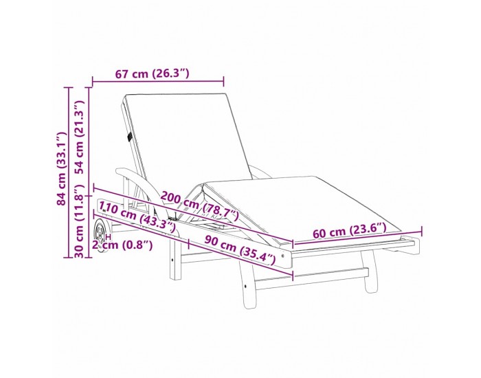 Sonata H Шезлонг 2 pcs Бежово 200 x 67 x 84cm Масивна акациева дървесина