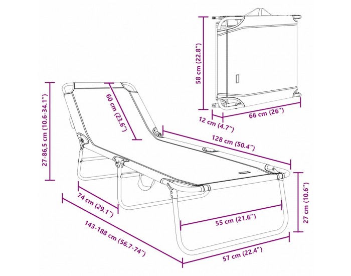 Sonata H Сгъваем шезлонг 1-човек Черно 56 x 189 x 87см текстил