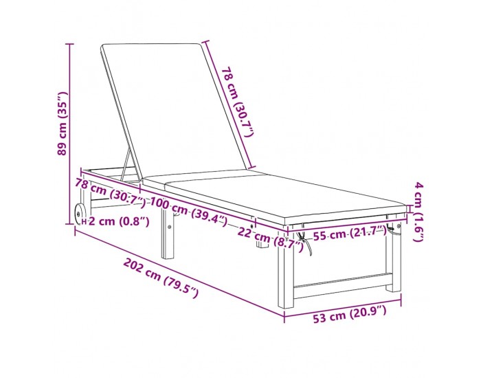 Sonata H Шезлонг 2 pcs Кафяво 53 x 202 x 89см Масивна акациева дървесина