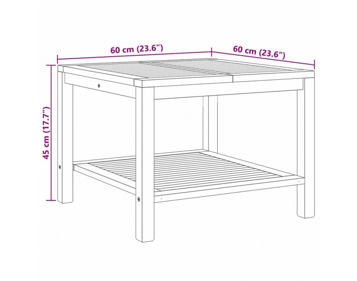 Sonata H Масичка за кафе Кафяво 60 x 60 x 45 cm Тиково дърво масив