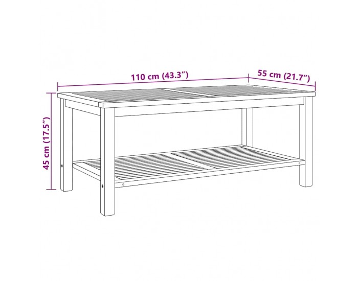 Sonata H Масичка за кафе Кафяво 110 x 55 x 45 cm Тиково дърво масив