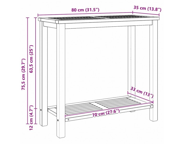 Sonata H Масичка за кафе Кафяво 85 x 35 x 75 см Тиково дърво масив