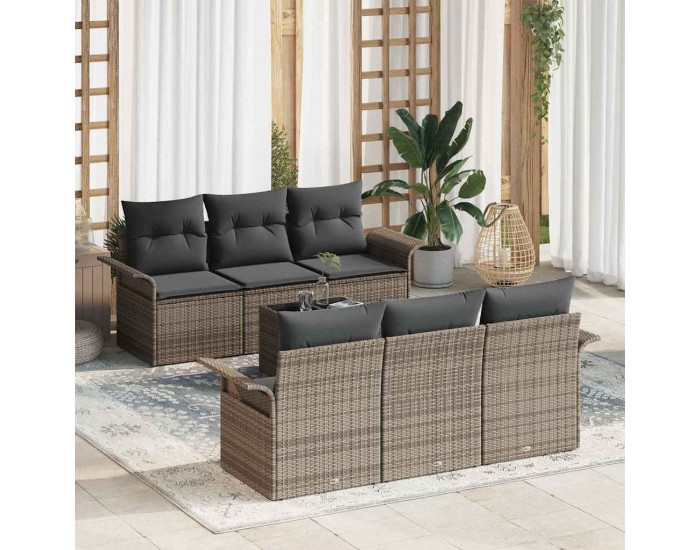 Sonata H Сет от 7 части за градинско канапе с възглавници Сиво Полиратан