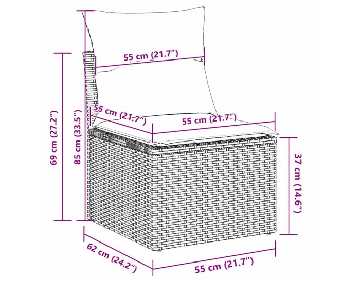 Sonata H Комплект от 8 части градински диван с възглавници Brown Poly Rattan