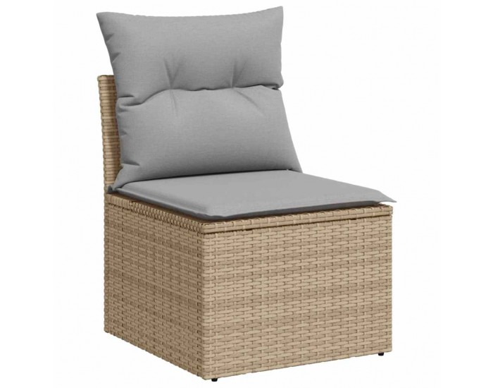 Сет от 5 части за градински диван с възглавници Бежов полиратан