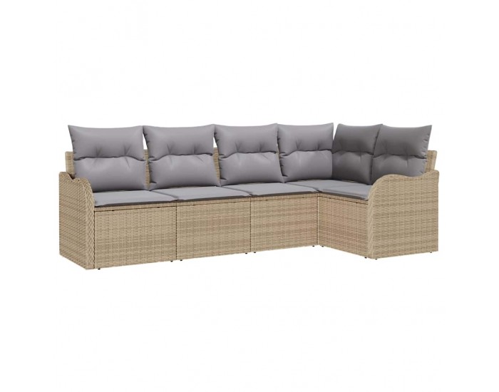 Сет от 5 части за градински диван с възглавници Бежов полиратан