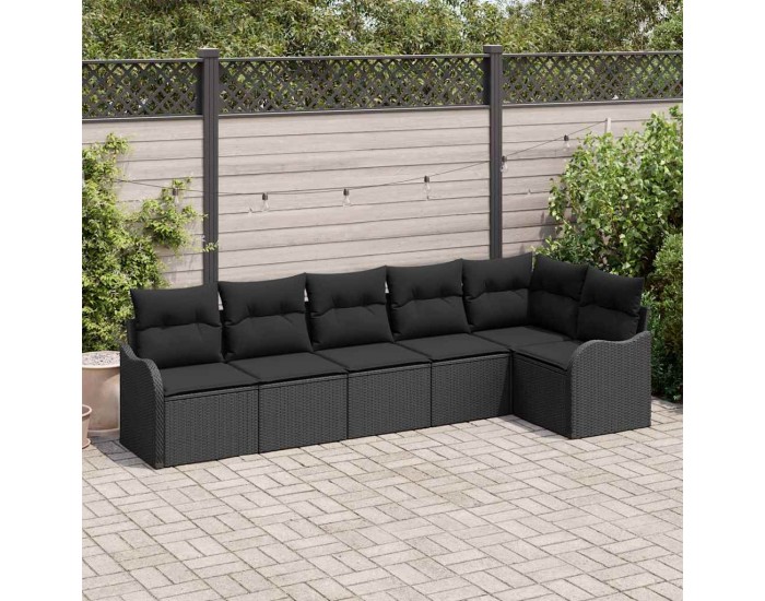 Комплект градински диван Sonata H 6 части с възглавници Черен поли ратан
