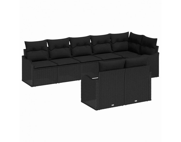 Комплект от 8 части градински диван с възглавници Черен полиратан