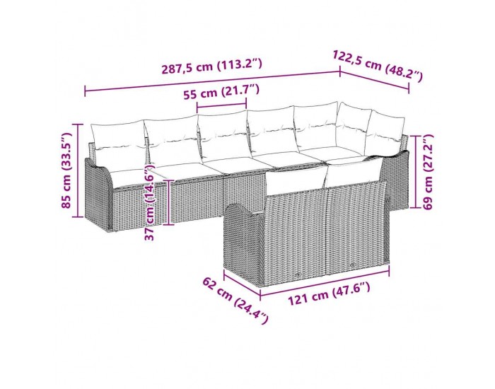 Комплект от 8 части градински диван с възглавници Черен полиратан