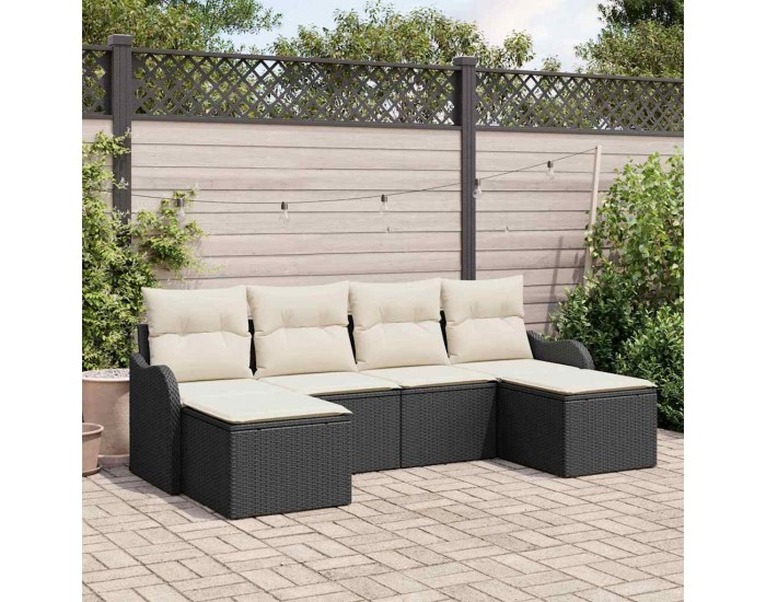 Комплект градински диван Sonata H от 6 части с възглавници черен полираатан