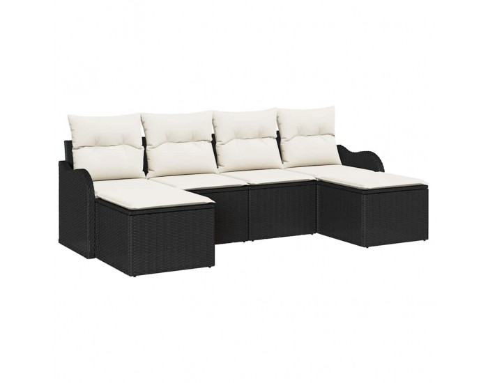 Комплект градински диван Sonata H от 6 части с възглавници черен полираатан