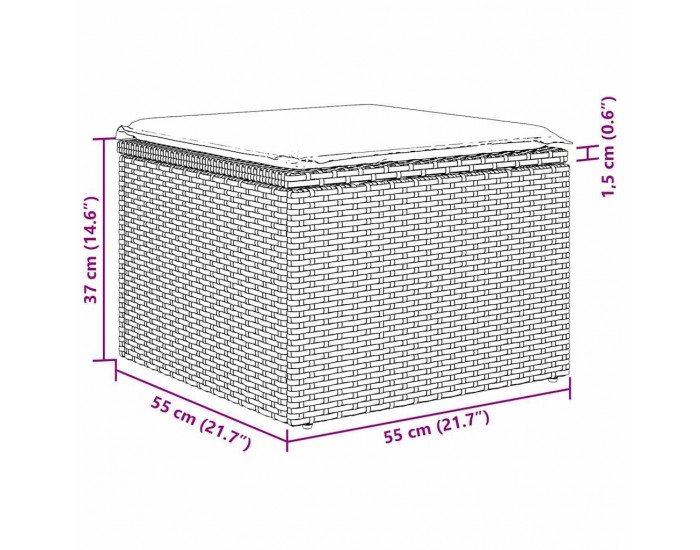Комплект градински диван Sonata H от 6 части с възглавници черен полираатан
