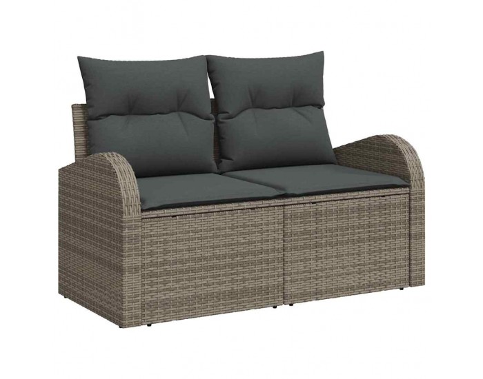 Sonata H Комплект от 6 части Градински Диван с Възглавници Черен Полиестерен Ратан