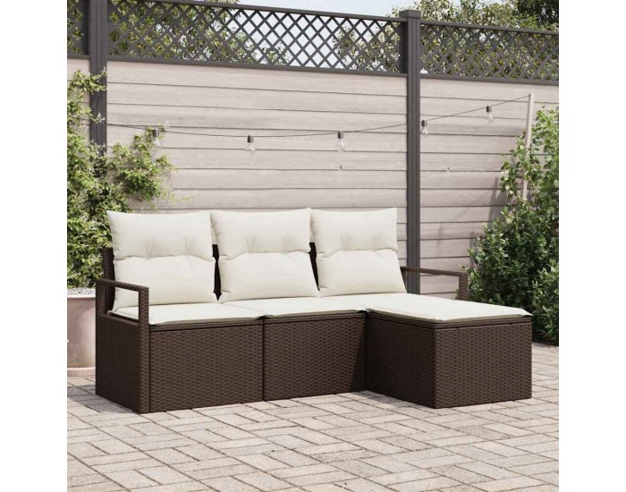 Комплект градински диван Sonata H с 4 части и възглавници в кафяв полирана ратан