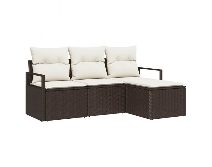 Комплект градински диван Sonata H с 4 части и възглавници в кафяв полирана ратан