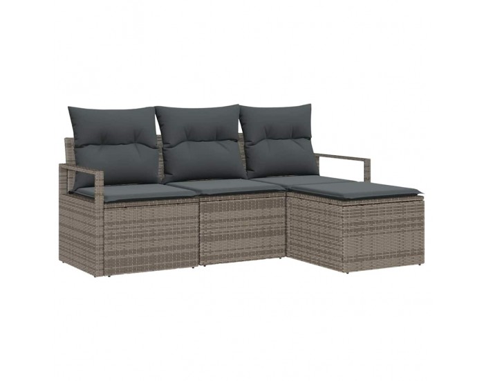 Комплект градински дивани Sonata H от 4 части с възглавници сиво полирано ратан