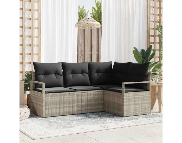 Градински диван комплект на Sonata H от 4 части с възглавници Светлосив Полирано ратан