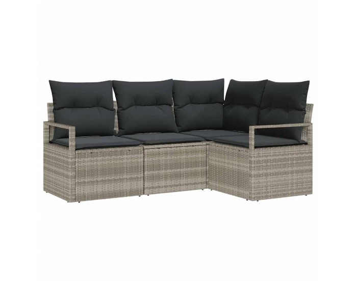 Градински диван комплект на Sonata H от 4 части с възглавници Светлосив Полирано ратан