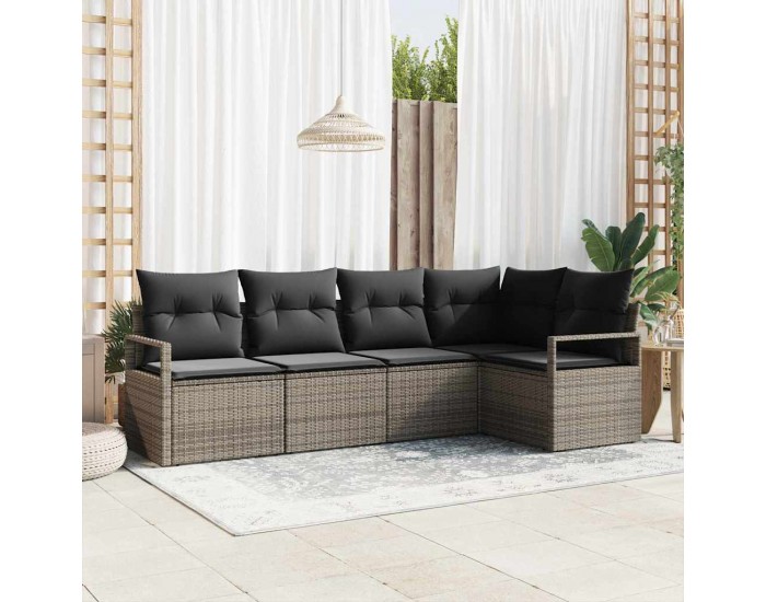 Комплект градински диван Sonata H с възглавници Сив Полиестерен ратан