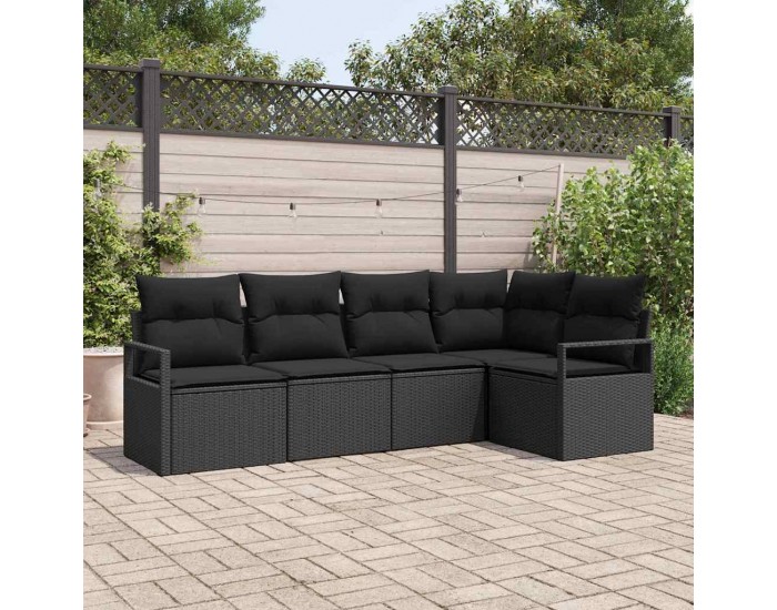 Комплект градински диван Sonata H от 5 части с възглавници Черен полиратан