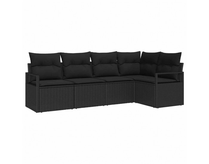 Комплект градински диван Sonata H от 5 части с възглавници Черен полиратан