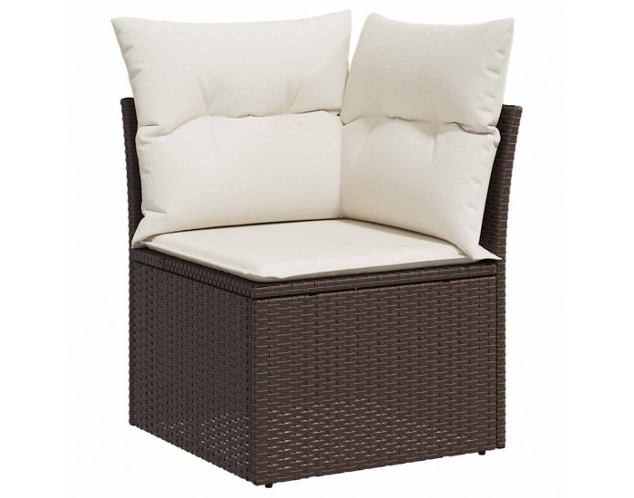 Комплект от 8 части градински дивани с възглавници Кафяв Полиестерен ратан