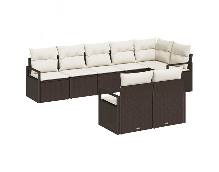 Комплект от 8 части градински дивани с възглавници Кафяв Полиестерен ратан