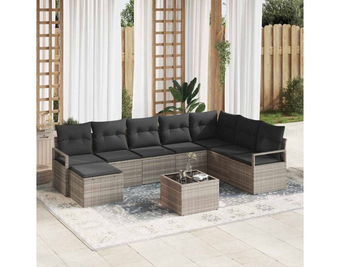 Четириместен градински диван Sonata H с възглавници сив поли ратан