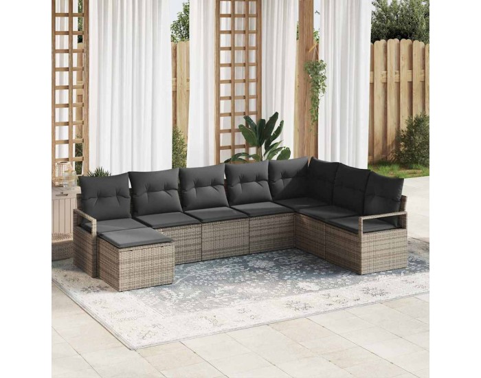 Комплект от 8 части за градински диван Sonata H с възглавници Сив Полиратан