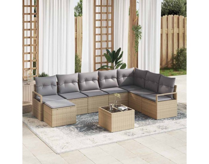 Сет за градински диван Sonata H с 9 части и възглавници в черен полиратан