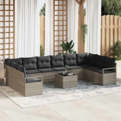 Sonata H 11 Piece Garden Sofa Set with Cushions Grey Poly Rattan - Sonata H