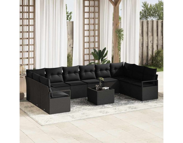 Комплект градински диван Sonata H с възглавници черен полиратан