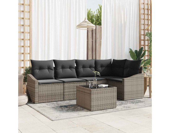 Sonata H Комплект от 5 части Диван за градина с възглавници Черен Полиратан