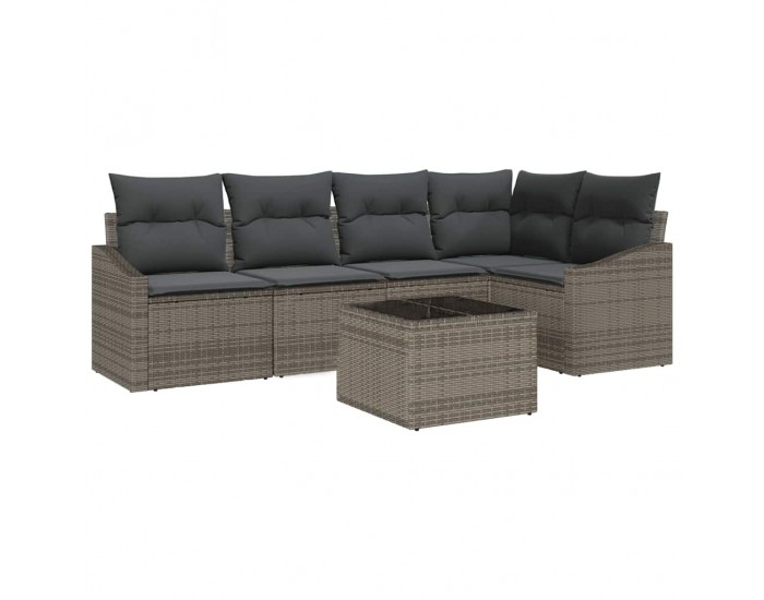 Sonata H Комплект от 5 части Диван за градина с възглавници Черен Полиратан