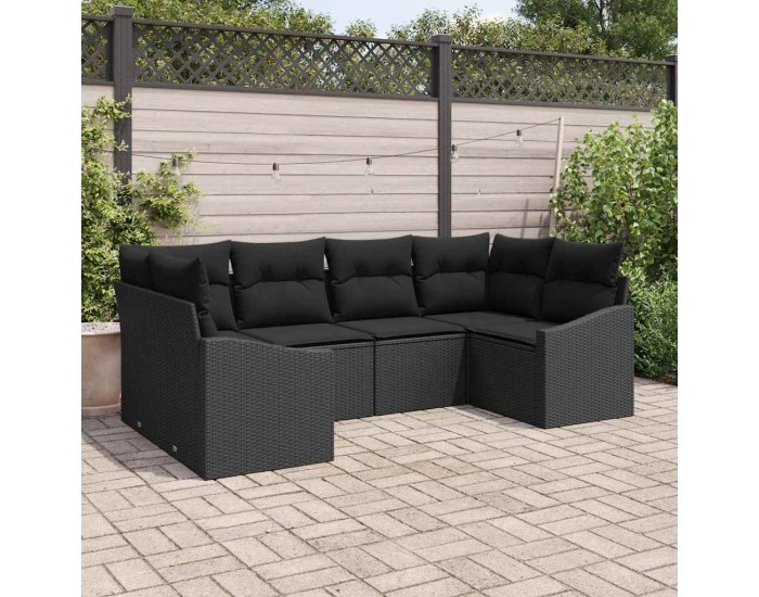 Sonata H Комплект от 6 части градински диван с възглавници черен полиратан