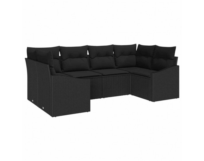 Sonata H Комплект от 6 части градински диван с възглавници черен полиратан