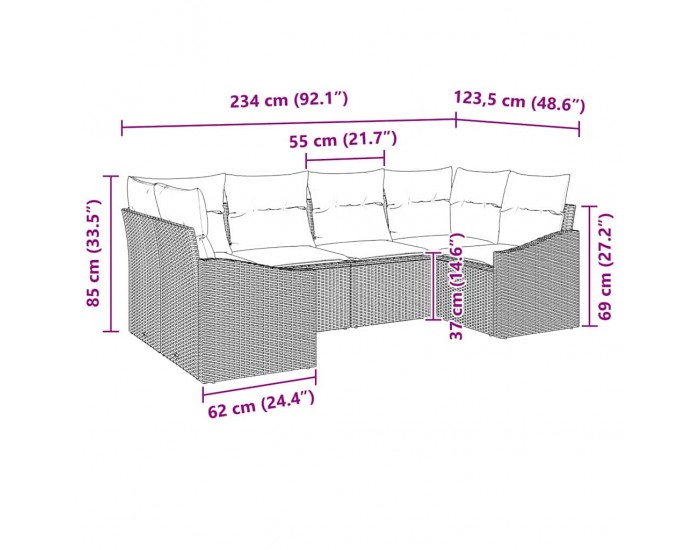 Sonata H Комплект от 6 части градински диван с възглавници черен полиратан