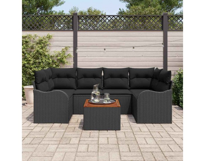 Комплект градински дивани Sonata H с възглавници Черен полирани ратан Акация