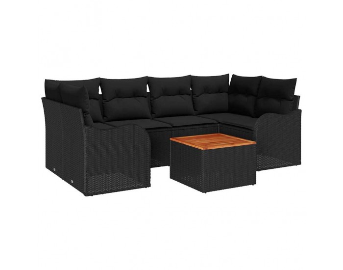 Комплект градински дивани Sonata H с възглавници Черен полирани ратан Акация
