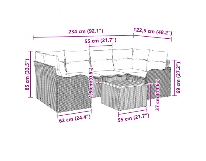 Комплект градински дивани Sonata H с възглавници Черен полирани ратан Акация