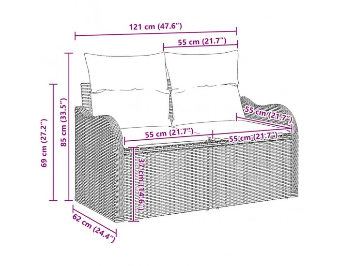 Комплект градински диван Sonata H с възглавници Черен полирана ракия