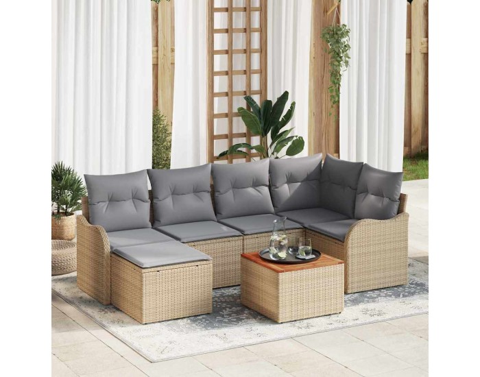 Градински диван комплект Sonata H с възглавници Бежов Поли Ратан Акация