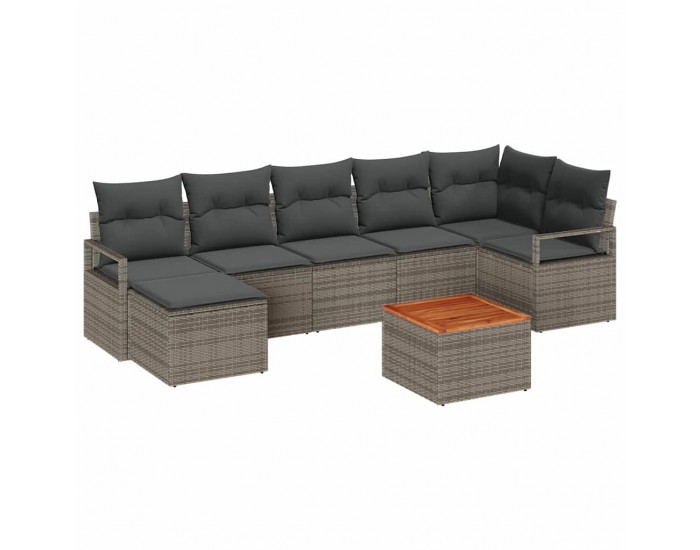 Сет за градински диван с 8 части с възглавници сив полиратан акация