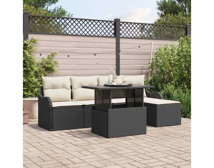 Сет градински диван Sonata H 6 части с възглавници Черен полиратан