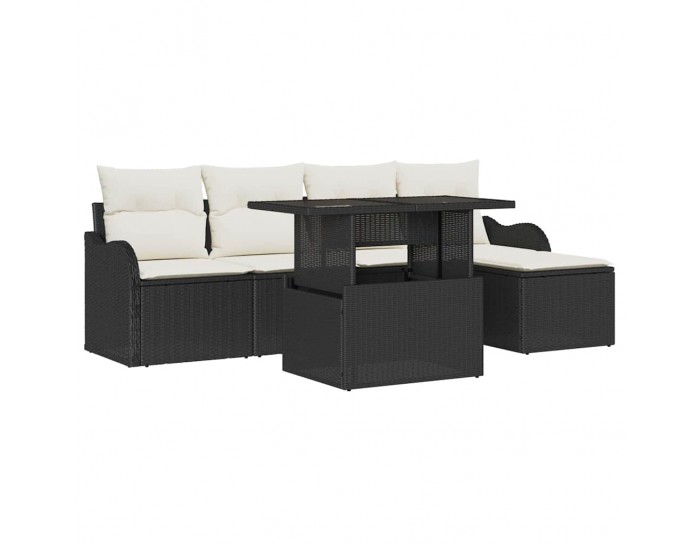 Сет градински диван Sonata H 6 части с възглавници Черен полиратан