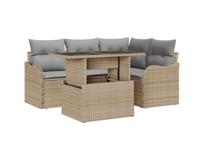 5-частов комплект градински дивани с възглавници Бежов полиретан