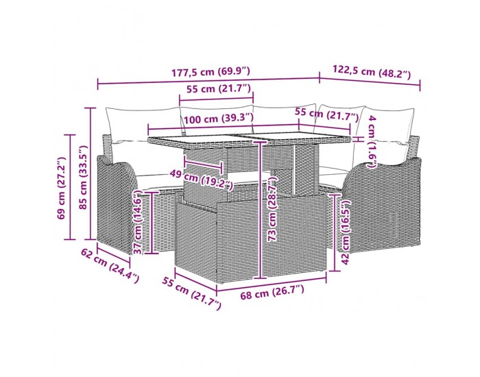 5-частов комплект градински дивани с възглавници Бежов полиретан